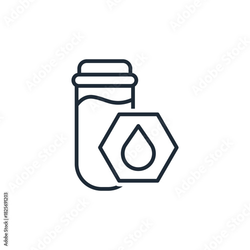 Test tube with a medical preparation. Vector linear icon illustration isolated on white background.