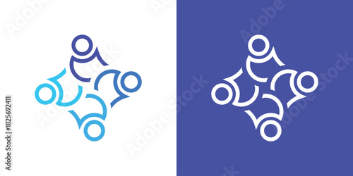 A dual-meaning logo combining abstract human figures and unified shapes to represent teamwork, collaboration, and collective strength in a clean, modern, and professional style.