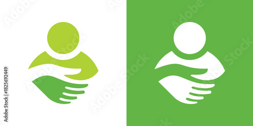 A dual-meaning logo combining a human figure and a caring symbol to represent compassion, support, and well-being in a modern, minimalist style.