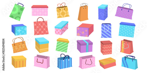 Colorful Shopping Bags and Gift Boxes Illustration Collection