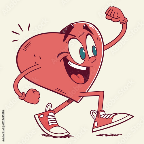Happy Healthy Heart Character Running and Exercising. Fitness, Cardio and Health Mascot.