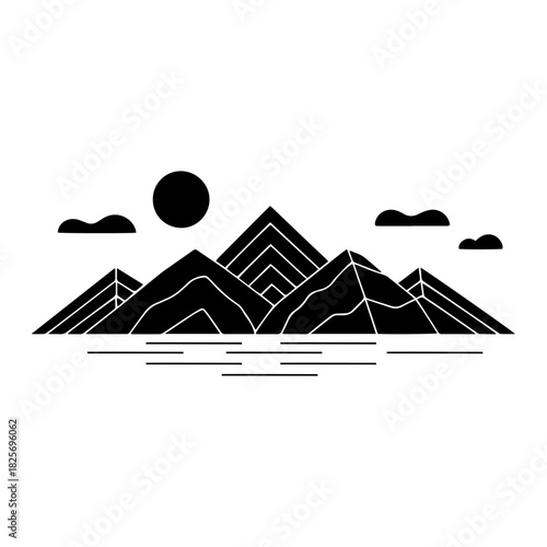 Minimalist Mountain Sun Line Art