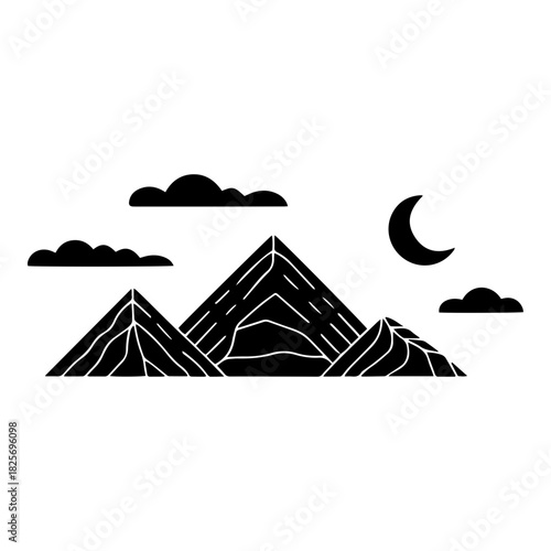 Crescent Moon Night Mountain View