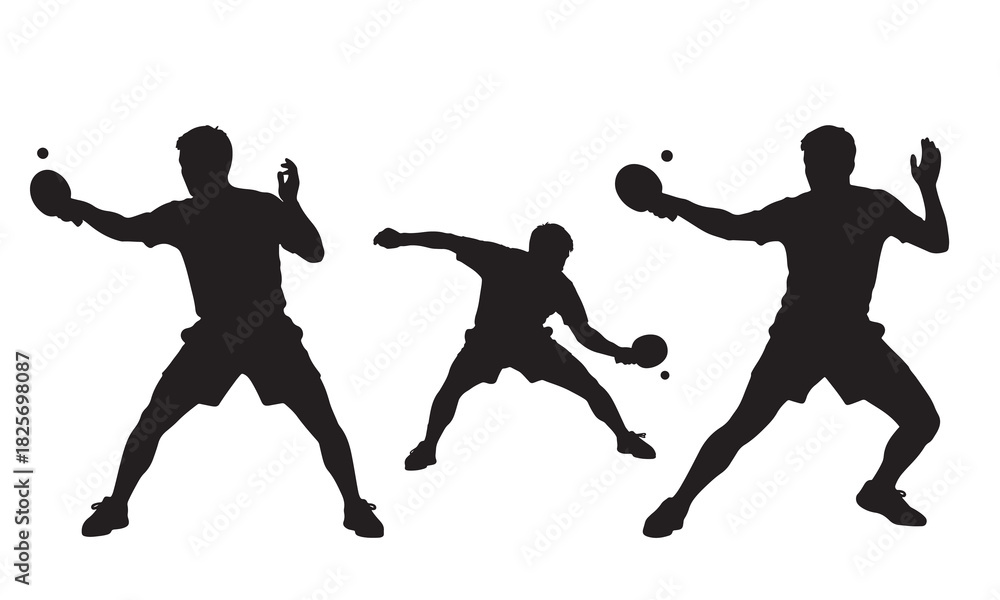 Fototapeta premium Dynamic silhouette of three athletes playing table tennis in action
