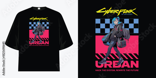 cyberpunk 2077 urban hacker girl anime streetwear gaming art vector illustration artwork apparel design t shirt design vector illustration artwork
