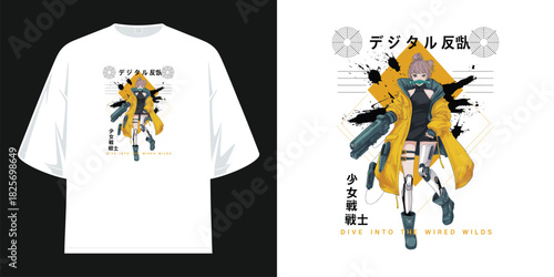cyberpunk 2077 urban hacker girl anime streetwear gaming art vector illustration artwork apparel design t shirt design vector illustration artwork
