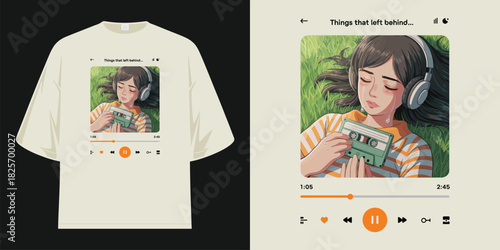 things that left behind emotional anime girl crying with retro cassette tape t shirt design vector illustration artwork
