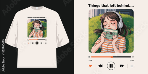 things that left behind emotional anime girl crying with retro cassette tape t shirt design vector illustration artwork
