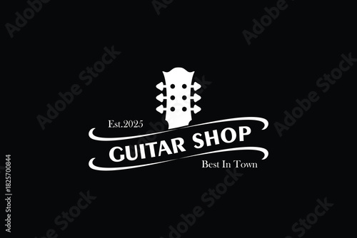 Guitar music store logo design with vintage style