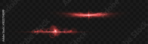 Red neon rays burst forward with intense glowing motion and shimmering highlights. The bright streak curves smoothly as sparks dance along the beam. A magical flash effect adds power and dynamic energ