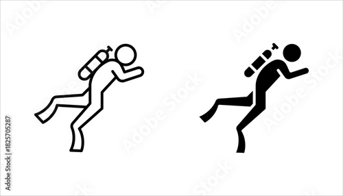 Scuba diving icon set. deep ocean underwater diving with oxygen cylinder and mask suit for sport activity. vector illustration on white background