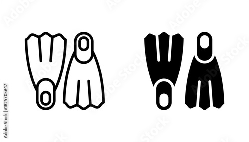 Scuba flippers icons set. flippers set featuring various designs for underwater activities, vector illustration on white background