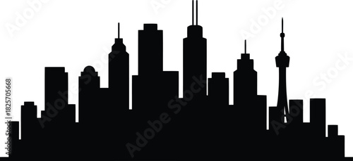 Black vector illustration of a city skyline silhouette with urban architecture and skyscrapers for business and travel