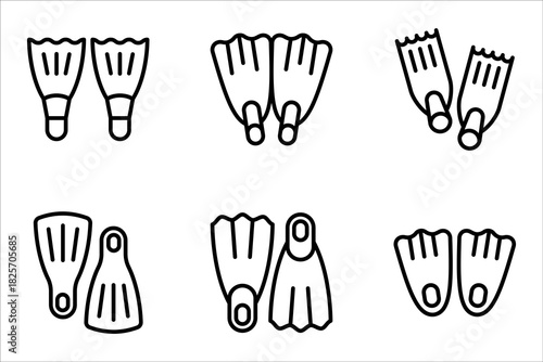 Scuba flippers icons set. flippers set featuring various designs for underwater activities, vector illustration on white background