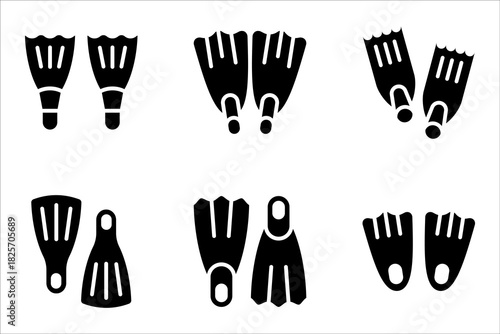 Scuba flippers icons set. flippers set featuring various designs for underwater activities, vector illustration on white background