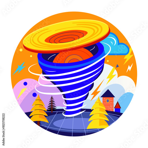 A flat style illustration of strong cyclone storm swirling