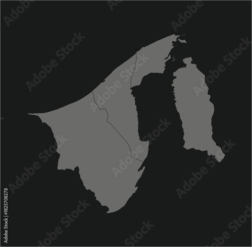 Dark Vector Map of Brunei Darussalam with Districts on Black Background
