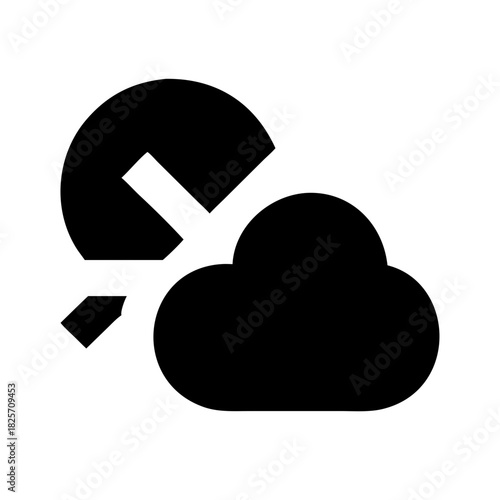 Black and white icon representing sun partially covered by a cloud
