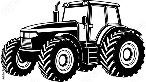 Agricultural Farm Tractor Side View Silhouette Vector