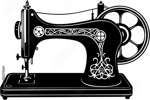 Vintage Sewing Machine Silhouette Vector Icon