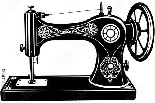 Vintage Sewing Machine Silhouette Vector Icon