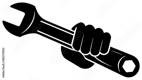 Hand Holding Wrench Spanner Tool Silhouette Vector