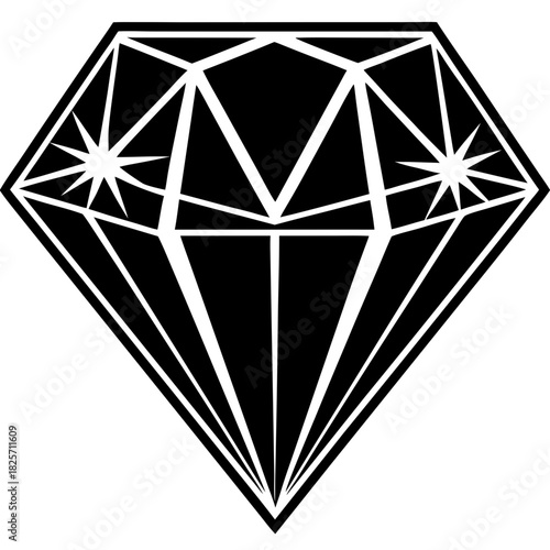 Sparking Diamond Gemstone Silhouette Vector Icon