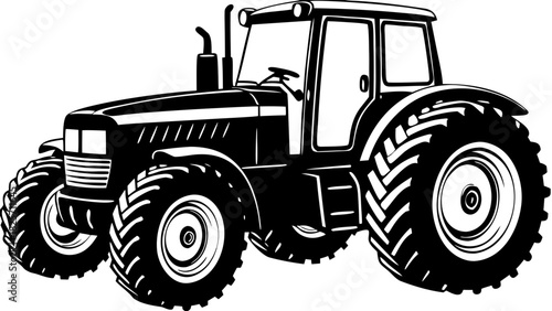Agricultural Farm Tractor Side View Silhouette Vector