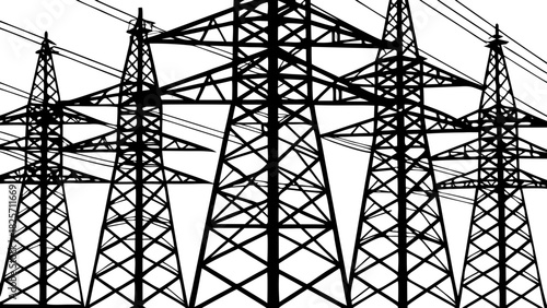 Electric Power Transmission Towers and Wires Silhouette Vector
