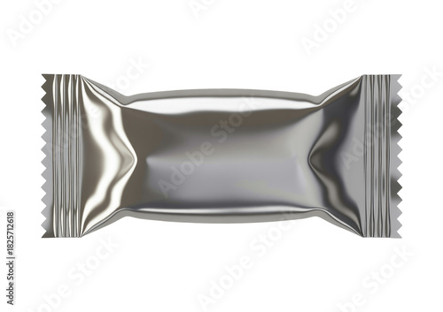 Blank silver foil candy bar or chocolate wrapper mockup isolated on transparent white background 