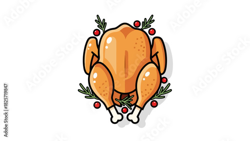 Delicious Roasted Turkey with Festive Garnishes on White