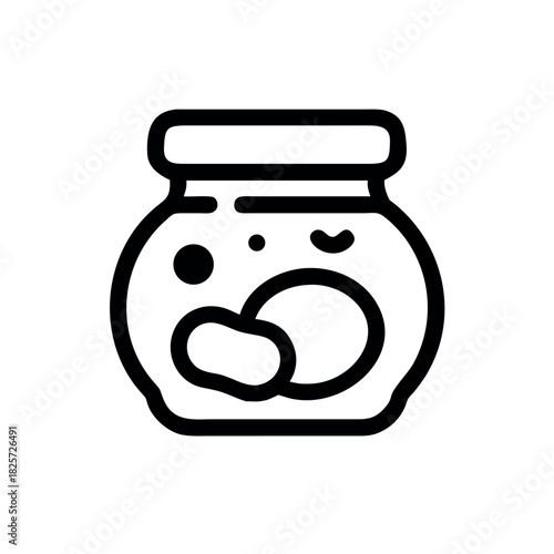 Simple black outline illustration of a candy jar packed with jellybeans in clean design Vector illustration