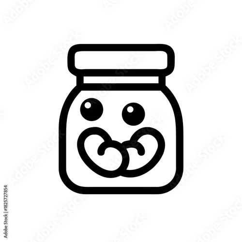 Minimalist candy jar mascot design with charming jellybeans displayed inside Vector illustration