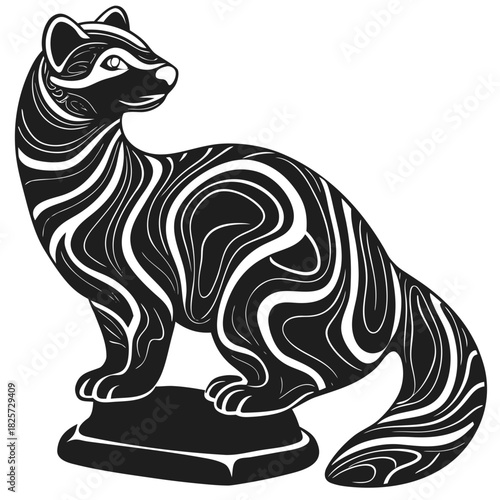 Stylized ferret vector art, abstract tribal pattern weasel illustration.