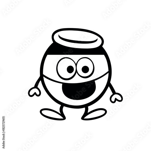 Adorable cartoon candy mascot playfully peeking out from a jar lid in fun cute style Vector illustration