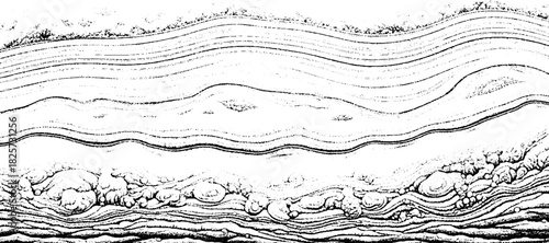 Abstract geological strata with wavy lines and textured layers.