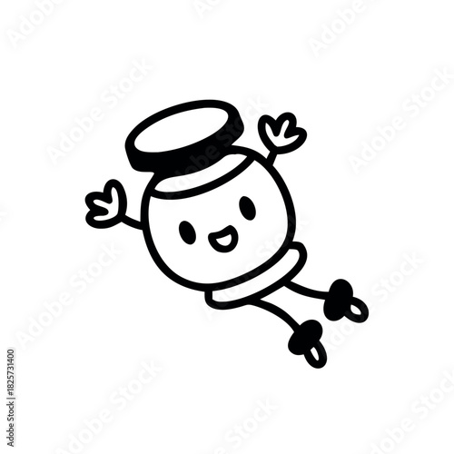 Cute cartoon candy character joyfully jumping above an open sweet jar in playful style Vector illustration