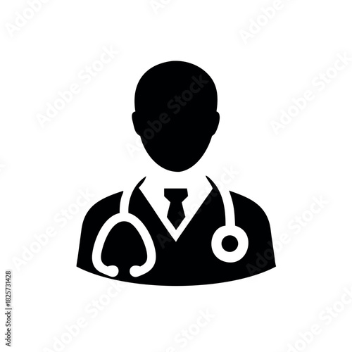 Doctor holding stethoscope in professional minimalist style medical logo design Vector illustration