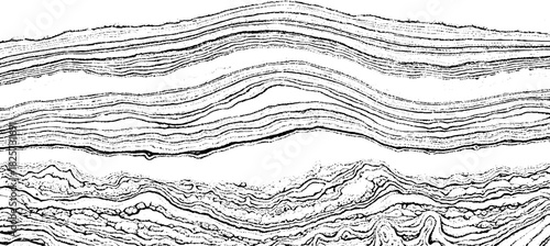 Geological formations with layered rock structures and patterns.
