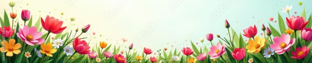 Fototapeta premium Curved floral border, spring theme, fisheye perspective , design, purple