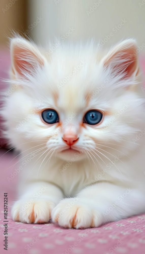 Fototapeta premium White Persian kitten with blue eyes, pure innocence, kitten, delicate