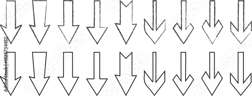 Arrows, grunge arrow brush. Arrow. Cursor. Arrow vector icon, different arrow signs, black arrows icons. Vector illustration isolated on white background. 