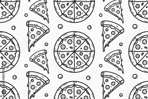 Black and white pizza slices and circles pattern pepperoni