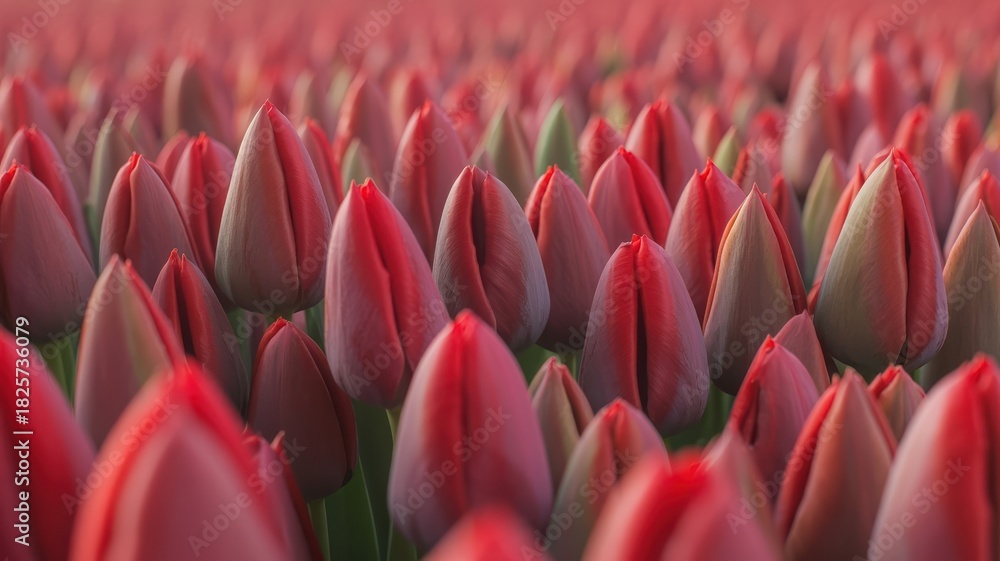 Obraz premium Vibrant Red Tulip Buds, Abstract Floral Beauty