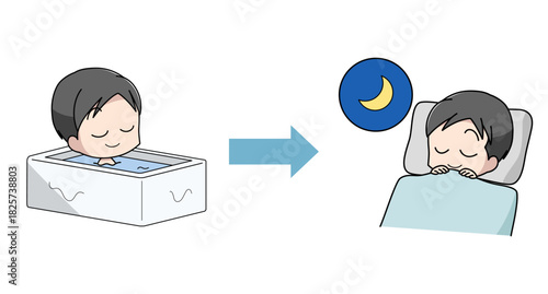 入浴後によく眠れた男性のイラスト