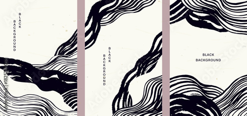 抽象的な墨の流れを描いた和風モノクロ背景