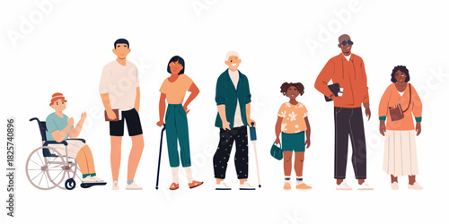 Diverse group of people with disabilities and different ethnic backgrounds