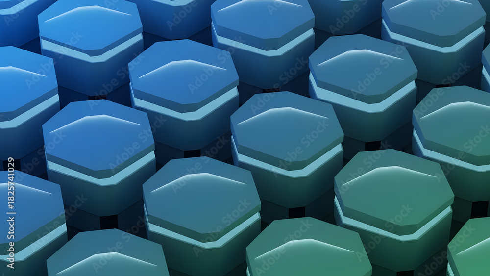 Fototapeta premium Blue and green 3D hexagon honeycomb background