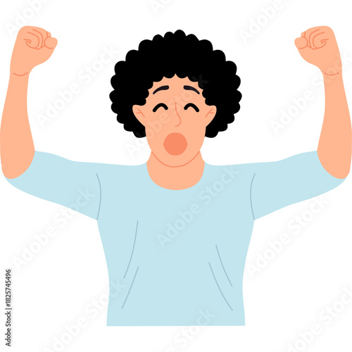 Man Cheering with Arms Raised