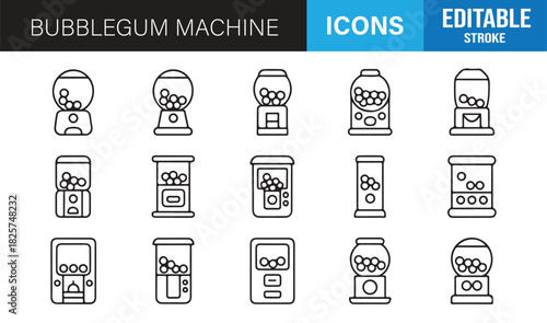 Modern line set of candy, gumball, and vending machine graphics